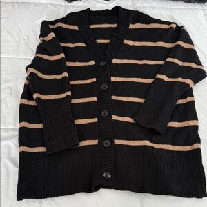 Striped Black and Tan Women's Cardigan Sweater